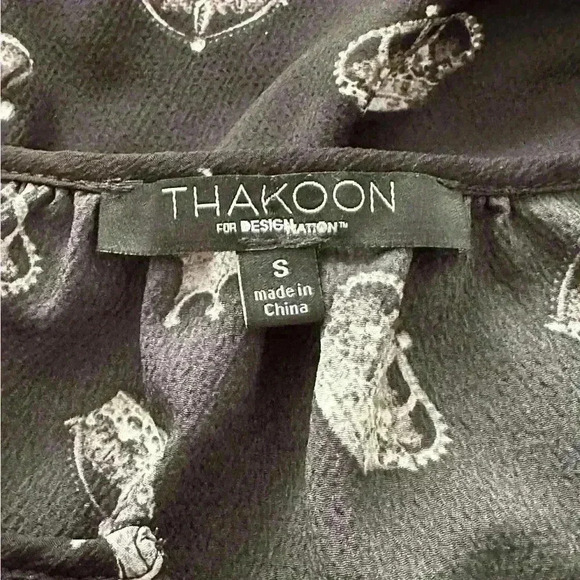 Thakoon Black Long Sleeve Tunic Blouse with Gray Crown Print Size S - Picture 6 of 7